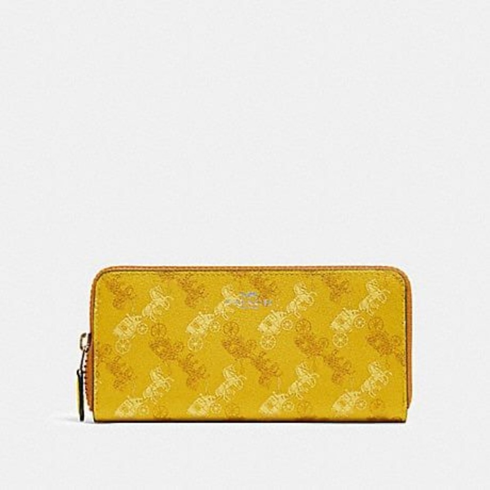 Coach Slim Accordion Zip Wallet With Horse And Carriage Print NEW